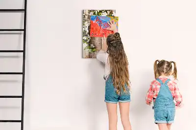 Tavla att skriva på med motiv av blommor på träbrädor