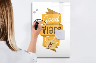 Tavla att skriva på med texten bara bra vibbar