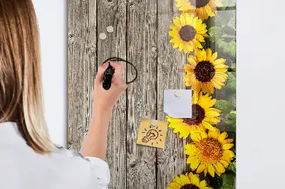 Skrivtavla motiv med solrosor på trä