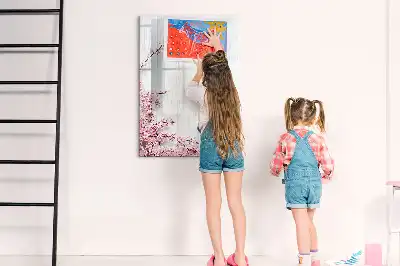 Magnettavla för ritning med motiv av blommor på trä