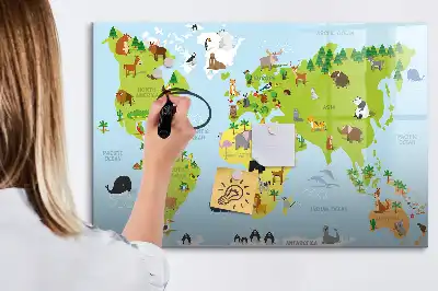 Magnetisk rittavla med motiv av en världskarta med djur