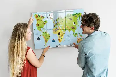 Magnetisk rittavla med motiv av en världskarta med djur