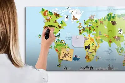 Magnetisk rittavla med motiv av en världskarta med djur