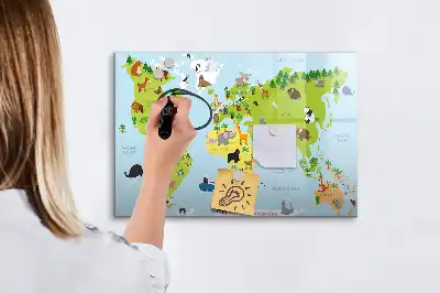 Magnetisk rittavla med motiv av en världskarta med djur