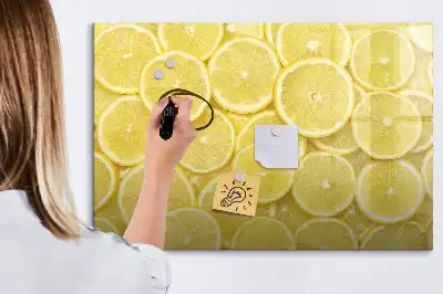 Magnetisk tavla med tillhörande penna och motiv av citronskivor