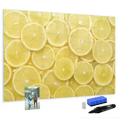 Magnetisk tavla med tillhörande penna och motiv av citronskivor