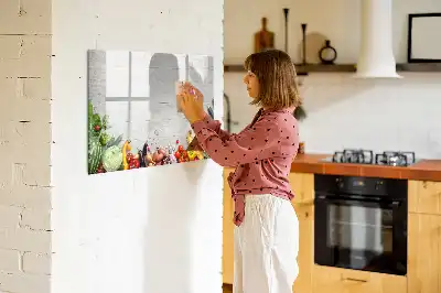 Magnetisk tavla med penna med motiv av grönsaker på bordet