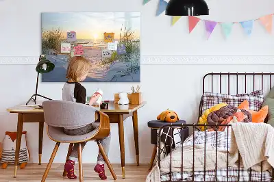 Magnetisk rittavla med motiv av solnedgång på stranden