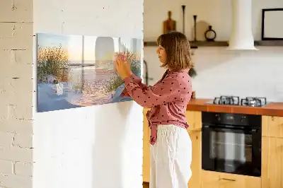 Magnetisk rittavla med motiv av solnedgång på stranden