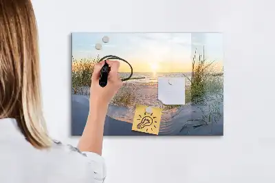 Magnetisk rittavla med motiv av solnedgång på stranden