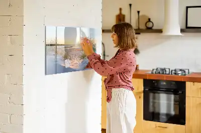 Magnetisk rittavla med motiv av solnedgång på stranden