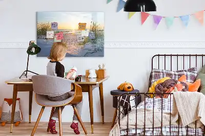 Magnetisk rittavla med motiv av solnedgång på stranden
