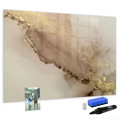 Magnetisk tavla med penna i marmormönstrat utförande i guld