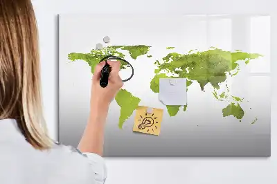 Akvarellvärldskarta magnetisk tavla med penna