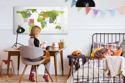 Akvarellvärldskarta magnetisk tavla med penna