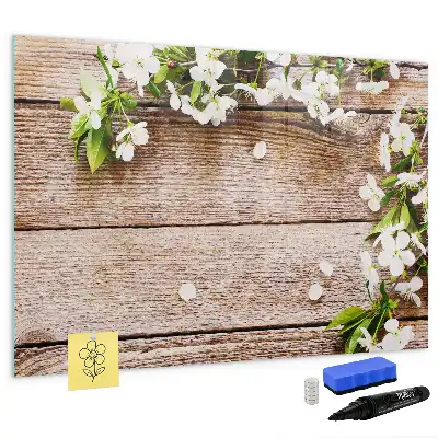 Magnetisk tavla med penna motiv med blommor på trä