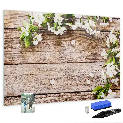 Magnetisk tavla med penna motiv med blommor på trä