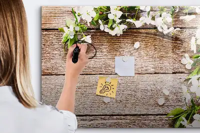 Magnetisk tavla med penna motiv med blommor på trä