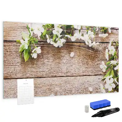 Magnetisk tavla med penna motiv med blommor på trä
