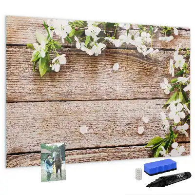 Magnetisk tavla med penna motiv med blommor på trä