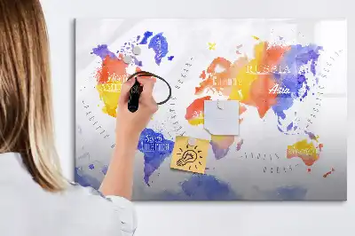 Akvarellvärldskarta magnetisk tavla med penna