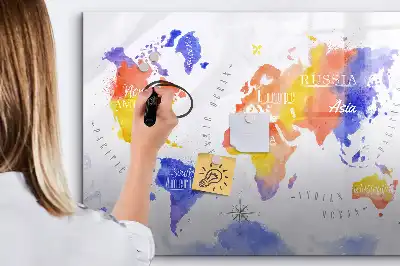 Akvarellvärldskarta magnetisk tavla med penna