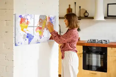 Akvarellvärldskarta magnetisk tavla med penna