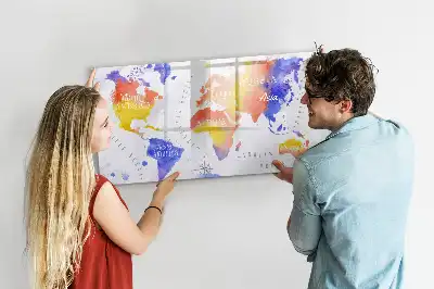 Akvarellvärldskarta magnetisk tavla med penna