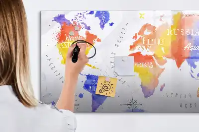Akvarellvärldskarta magnetisk tavla med penna
