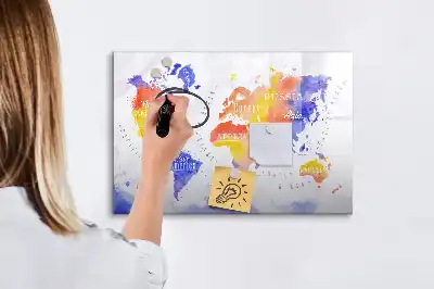 Akvarellvärldskarta magnetisk tavla med penna