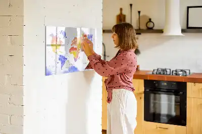 Akvarellvärldskarta magnetisk tavla med penna