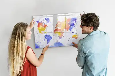 Akvarellvärldskarta magnetisk tavla med penna