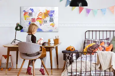 Akvarellvärldskarta magnetisk tavla med penna