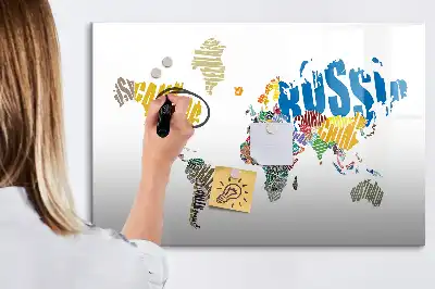 Världskarta av text magnetisk tavla inklusive penna