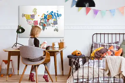 Världskarta av text magnetisk tavla inklusive penna