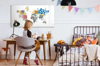 Världskarta av text magnetisk tavla inklusive penna