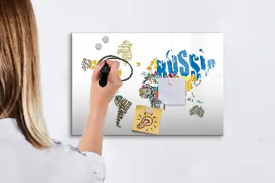 Världskarta av text magnetisk tavla inklusive penna