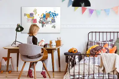 Världskarta av text magnetisk tavla inklusive penna