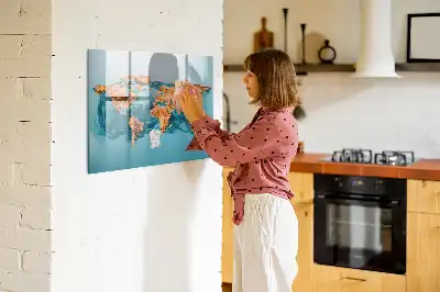 Abstrakt världskarta magnetisk tavla med penna