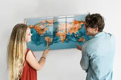 Abstrakt världskarta magnetisk tavla med penna