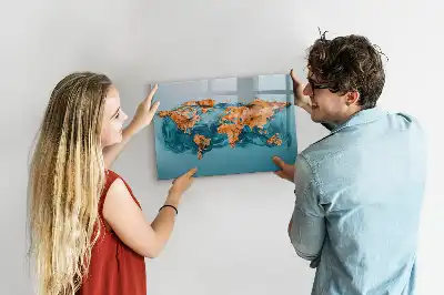 Abstrakt världskarta magnetisk tavla med penna