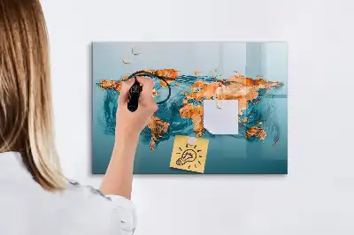 Abstrakt världskarta magnetisk tavla med penna