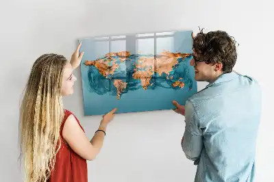 Abstrakt världskarta magnetisk tavla med penna