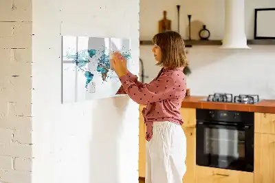 Magnetisk rittavla med motiv av en världskarta i akvarellstil