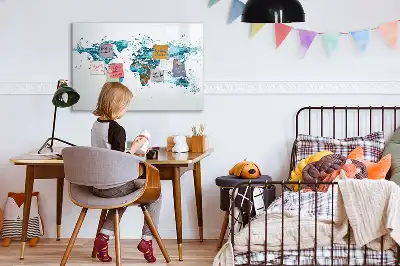 Magnetisk rittavla med motiv av en världskarta i akvarellstil