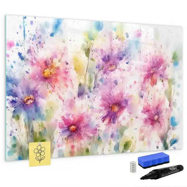 Magnetisk tavla med penna motiv med målade blommor