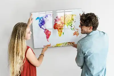 Akvarellvärldskarta magnetisk tavla med penna