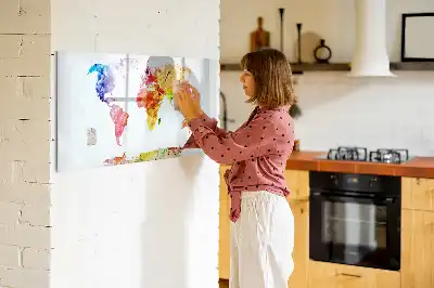 Akvarellvärldskarta magnetisk tavla med penna