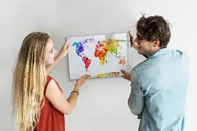 Akvarellvärldskarta magnetisk tavla med penna