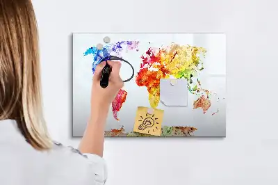 Akvarellvärldskarta magnetisk tavla med penna